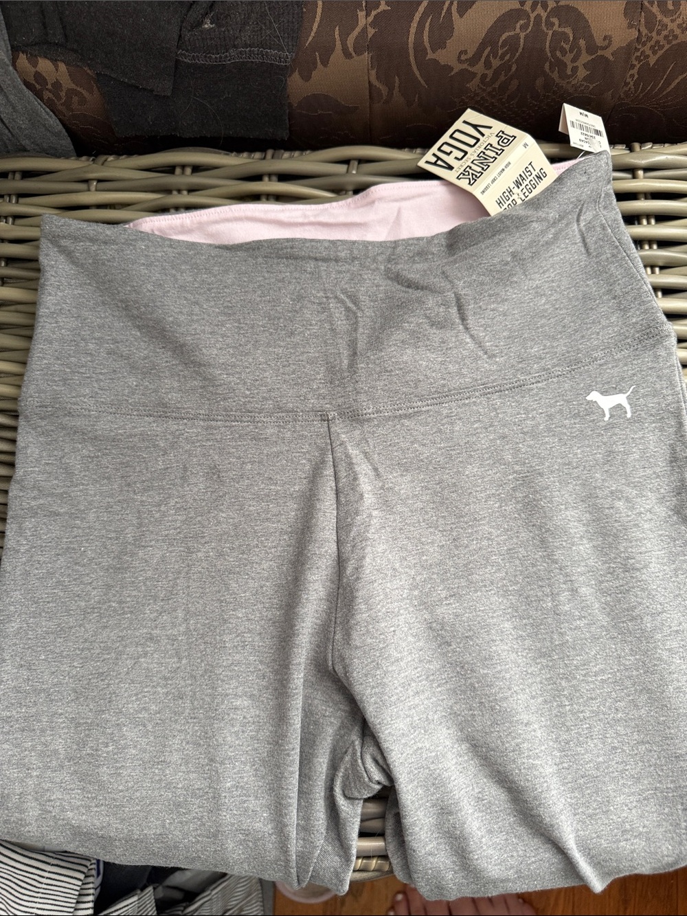 PINK Victoria's Secret Gray High-Waist Leggings with Pink Waistband
